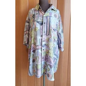 Alvin size large purple/ multicolored abstract silk button up blouse